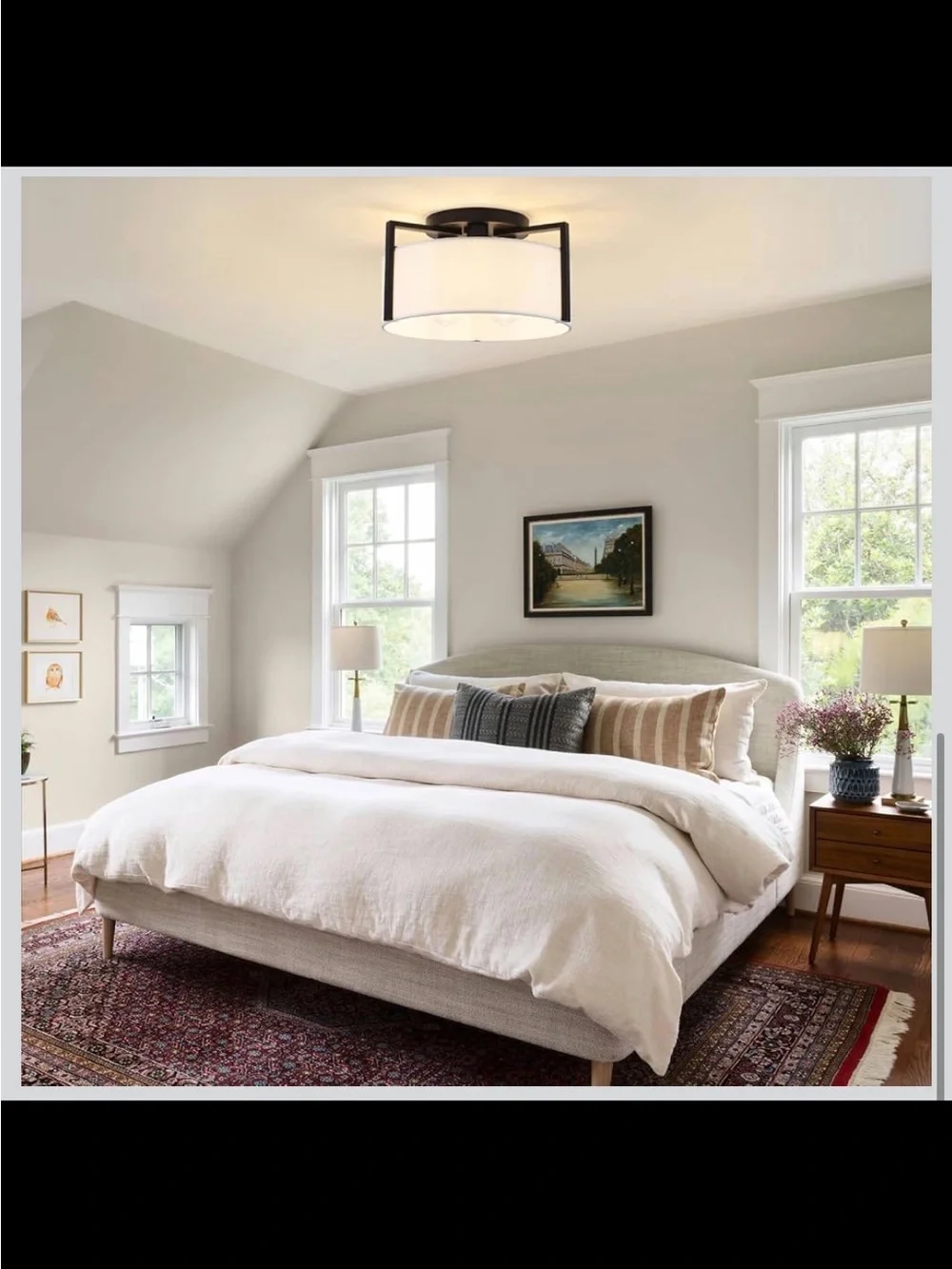 3-Light Semi Flush Mount Ceiling Light - Modern Black Drum Fixture - New in Box